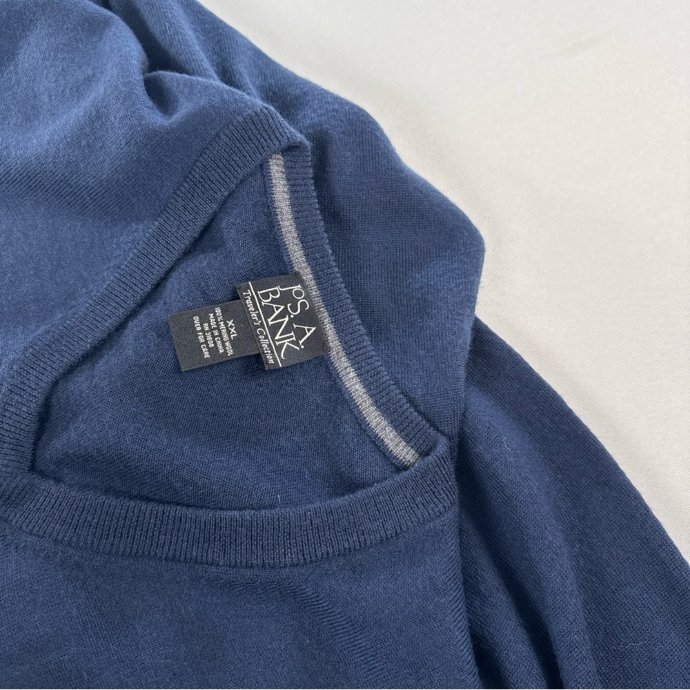 Jos A Bank Sweater Mens XXL Blue 100% Merino Wool V Neck Travelers Collection - Picture 6 of 8